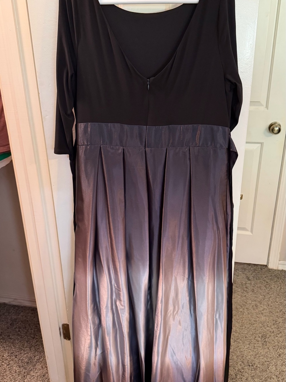 Ignite Evenings Ombre Satin Boat Neck 3/4 Sleeve Tie Waist Pocketed Gown 16W - Picture 7 of 12